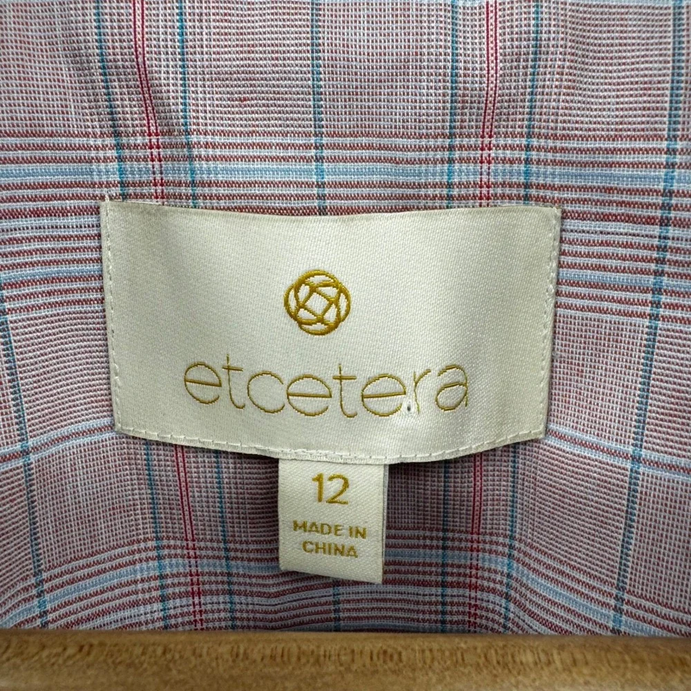 Etcetera Plaid Cotton Blazer Women's 12 Pink Blue Tailored Stretch Career Office